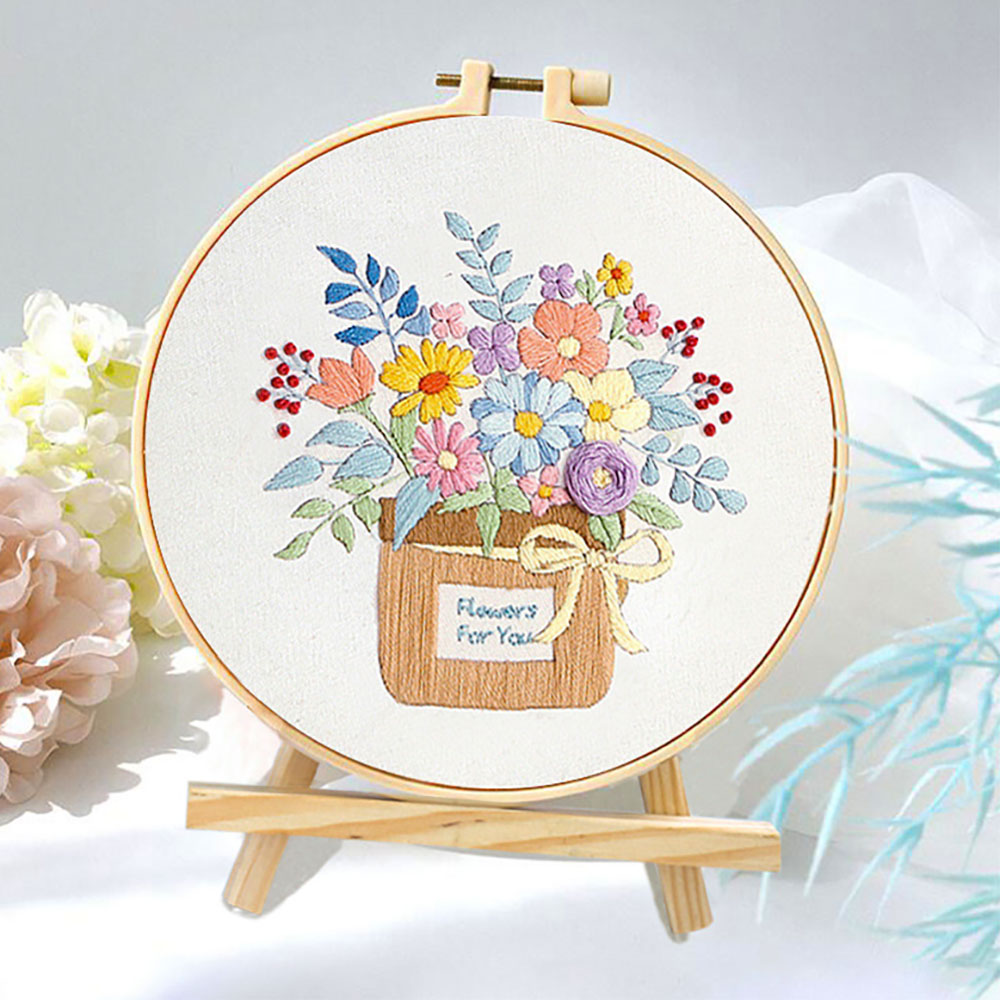 Kit de punto de cruz estampado, bordado de flores, planta, conjunto para principiantes todo incluido para adultos, arte de relajación, artesanía, aro de de cumpleaños: Morado