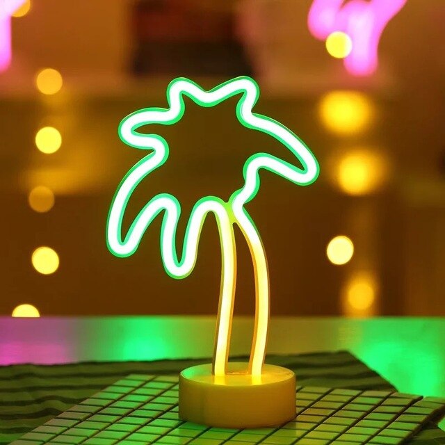 Rainbow Led Neon Night Light Home Decor Kids Girls Kawaii Bedroom Interior Lighting Aesthetic Room Decor Lamp: coconut tree