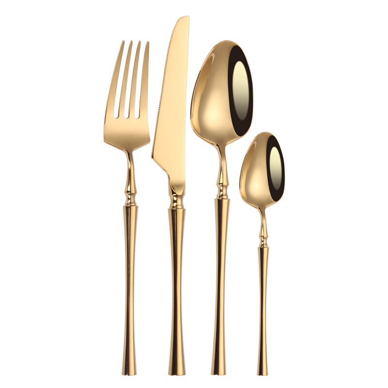 Matte Gold Cutlery Set 4 Pieces Spoons Forks Knives Flatware Cutlery Sets 18/10 Stainless Steel Cutlery Set Golden Tableware Set