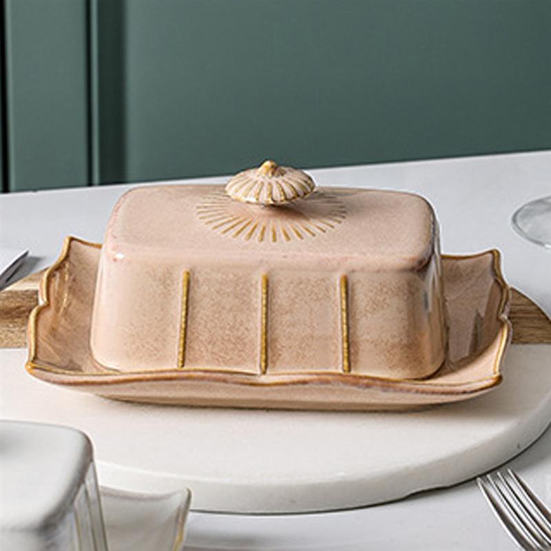 Ceramic Butter Sealing Box Butter Plate Container Cheese Server Storage Keeper Tray Food Serving Dish Kitchen Tools