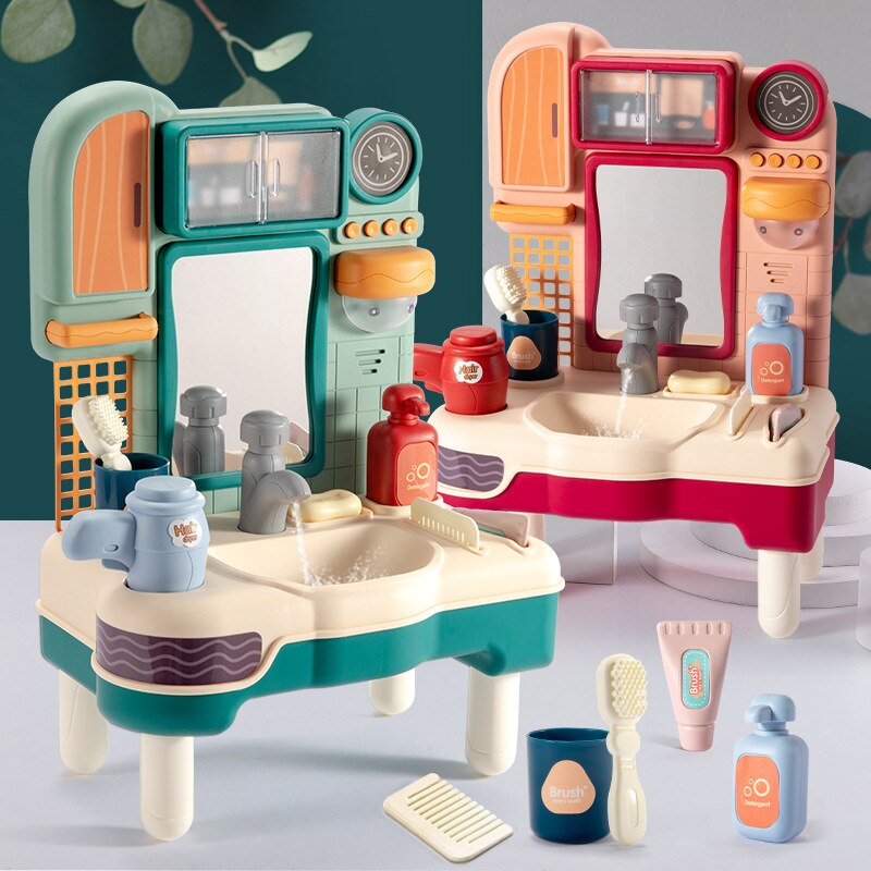 Kinderen Spelen Huis Wastafel Emulate Toy Meisje Leuke Jurk Up Tandenborstel Set Wastafel Simulatie Scène