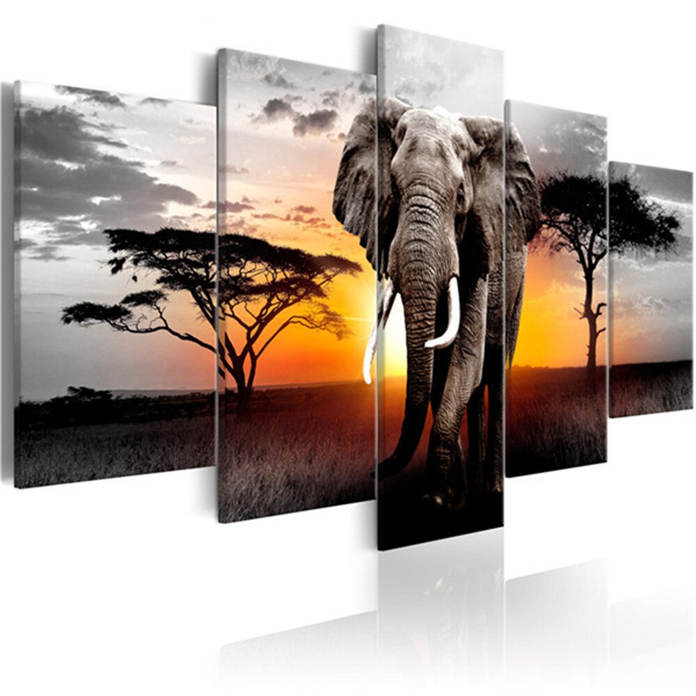Huacan hel firkantet diamantbroderi multi-bilde elefant diy diamantmaleri 5 stk/sett dyr hjemmedekorasjon: Y1-1680 / 2030 x 2 2040 x 2 2050 x 1