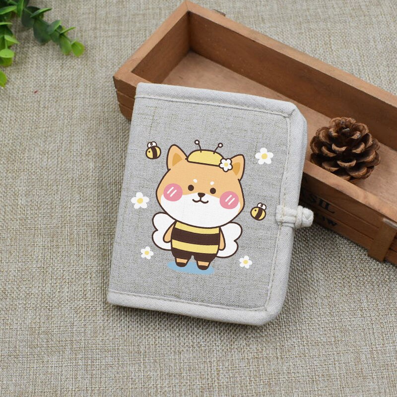 Cartoon Cute Corgi Dog Printing Short Wallet Chinese Style Linen Handmade Women's Wallets Kawaii Purse for Girls: 3