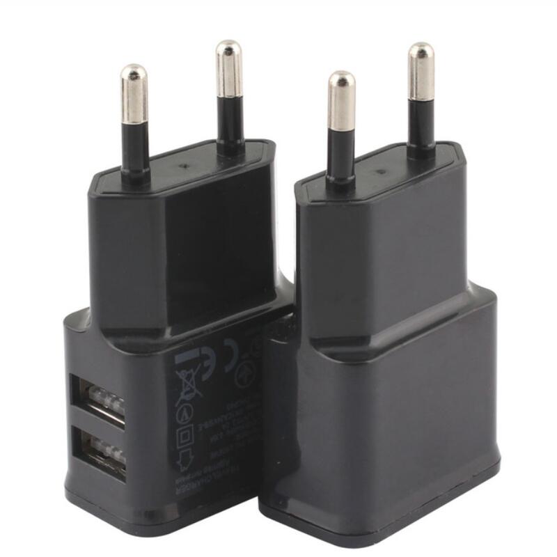 Dual USB Charger 2A Travel EU Plug Adapter portable Wall charger Mobile Phone USB cable For iphone Samsung Xiaomi Universal: black