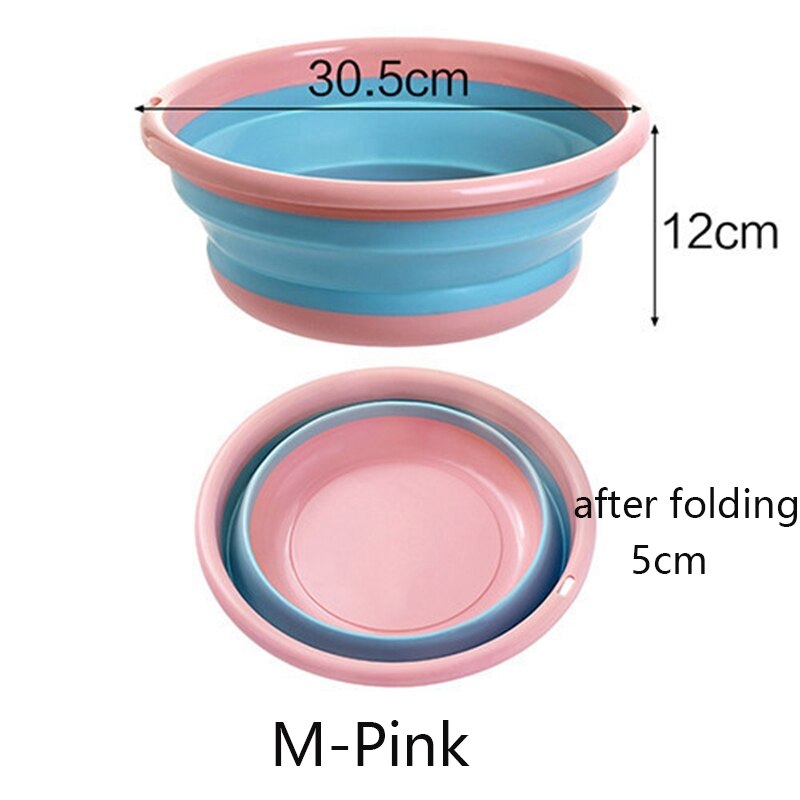 Portable Folding Washbasin Camping Travel Tourism Outdoor Foldable Bucket Basin Bathroom Wash Basin Household Laundry Tub Basin: Pink M
