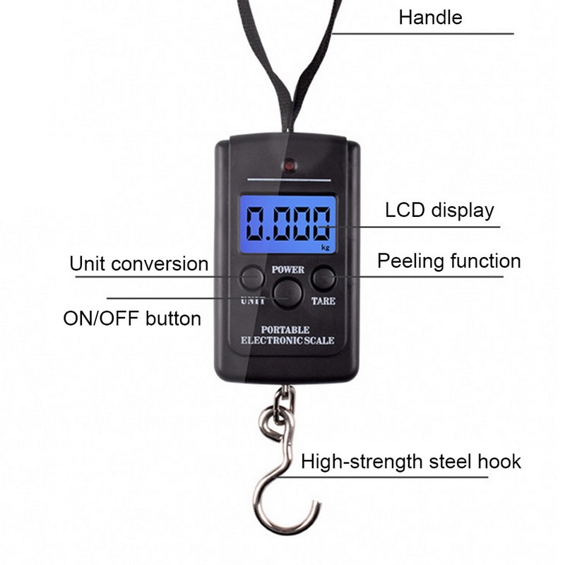 40Kg X 10G Mini Digitale Weegschaal Voor Vissen Bagage Reizen Weging Steelyard Opknoping Elektronische Haak Schaal, keuken Gewicht Tool