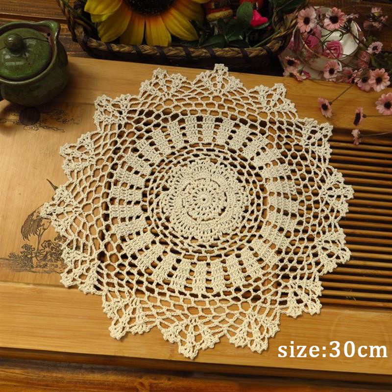Mantel Individual redondo de algodón de , taza de posavasos, Mantel Individual para mesa de Navidad de cocina, paño de encaje, Crochet, para té y café: 02