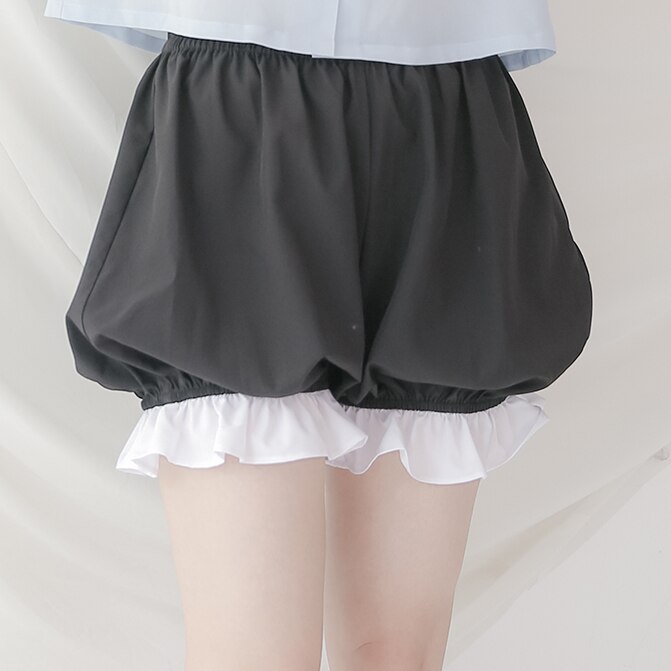 Girls Sweet Cute Black/White Cotton Safety Short Pants Lolita Bloomers Summer Pumpkin Shorts: Black and White