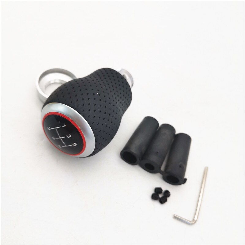 Universal 5 Speed Car Gear Shift Knob Metal Gear Black And Red Head Manual Shift Lever Knobs With 3 Adapters