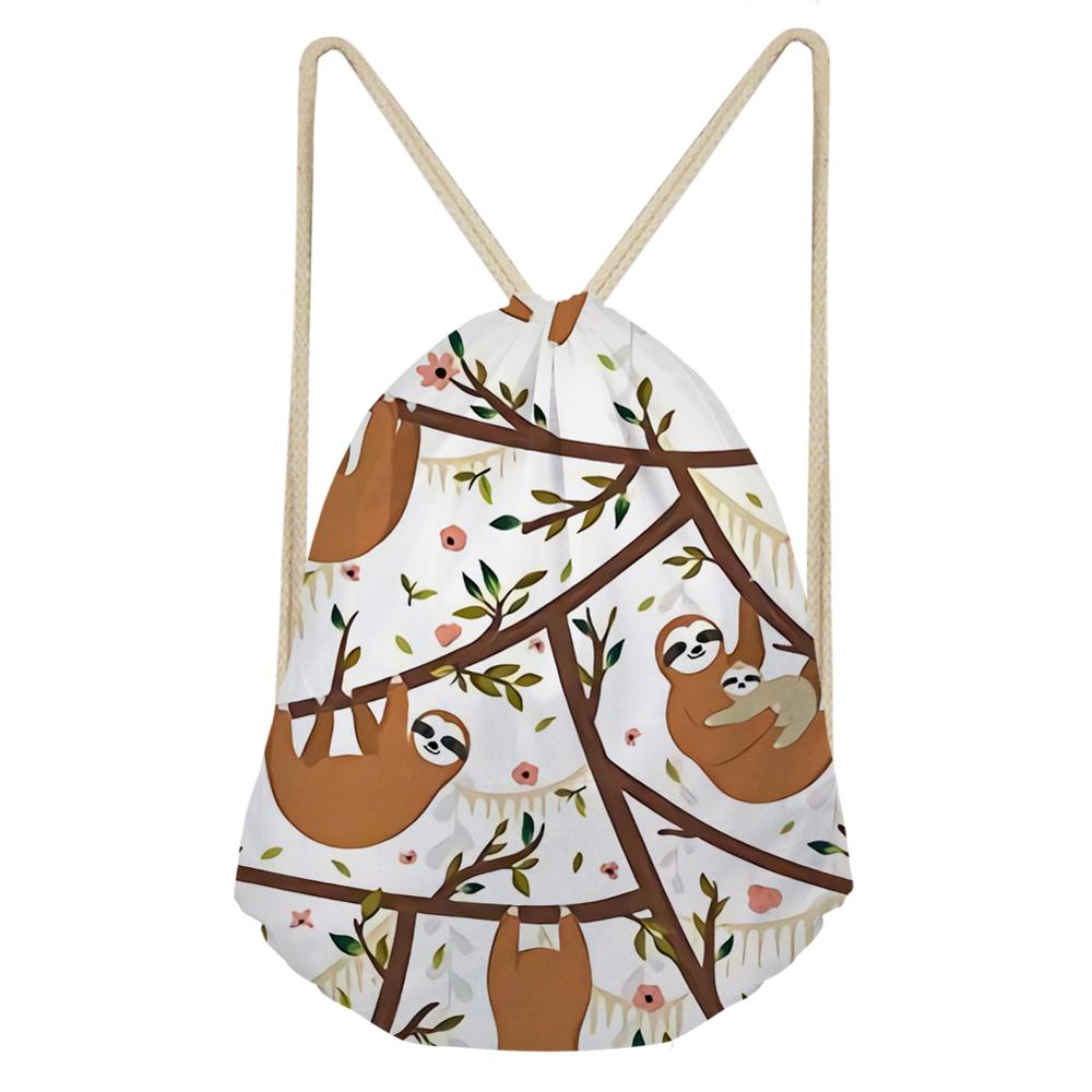 Haoyun schattige boom luiaard geschilderde trekkoord tassen voor vrouwen meisjes linnen trekkoord rugzak rugzak reis opbergzak druppelaar