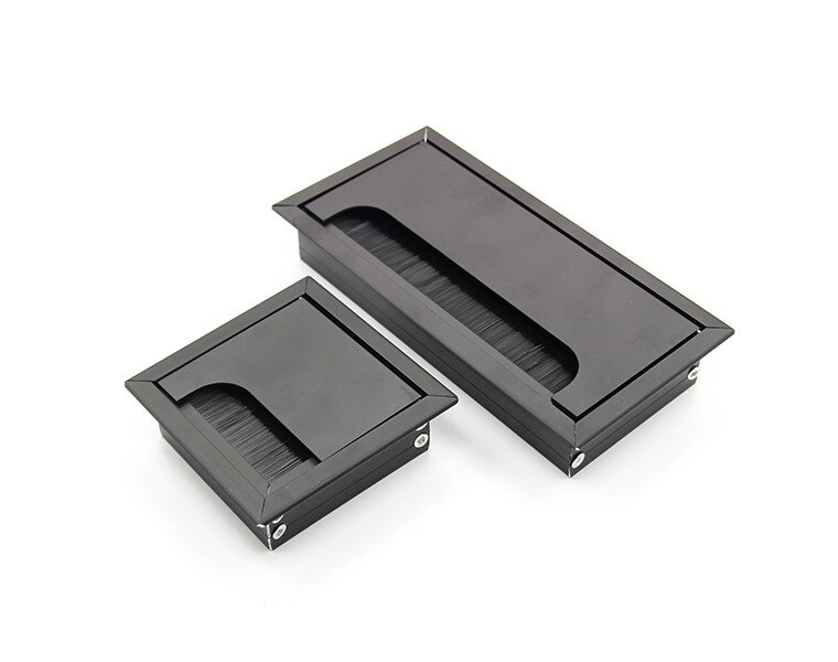 Square Rectangle Aluminum Office Table Desk PC Cabinet Wire Cable Hole Flap Brush Grommet Cover Gold Black Brown: black / W80L280 MM