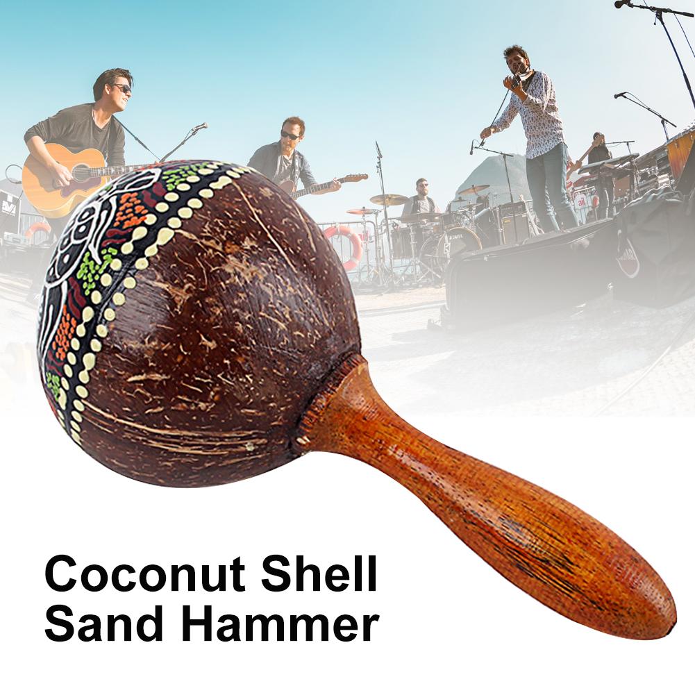 Maraca de arena de cáscara de coco, sonajero de mano, instrumento Musical de juguete de percusión, concha de coco con maraca de arena, novedad de