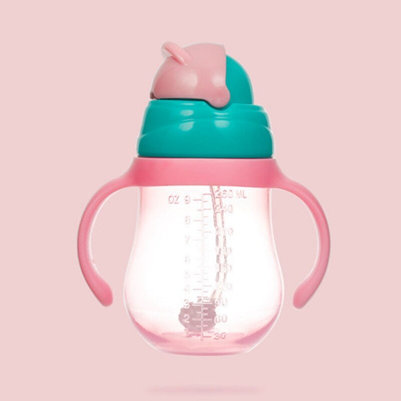 260ml/330ml kinderen school drinkbeker met handvat baby kinderen leren voeden drinkwater met rietje siliconen fles: Pakket -2