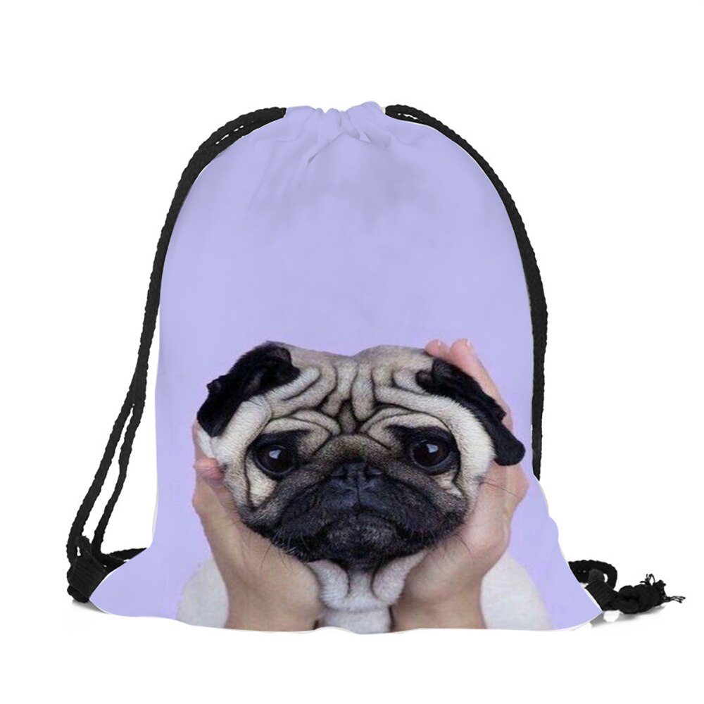 Pug Dog-Mochila con estampado 3D para mujer y niña, bolsa de viaje con cordón, de poliéster ecológico,: 010
