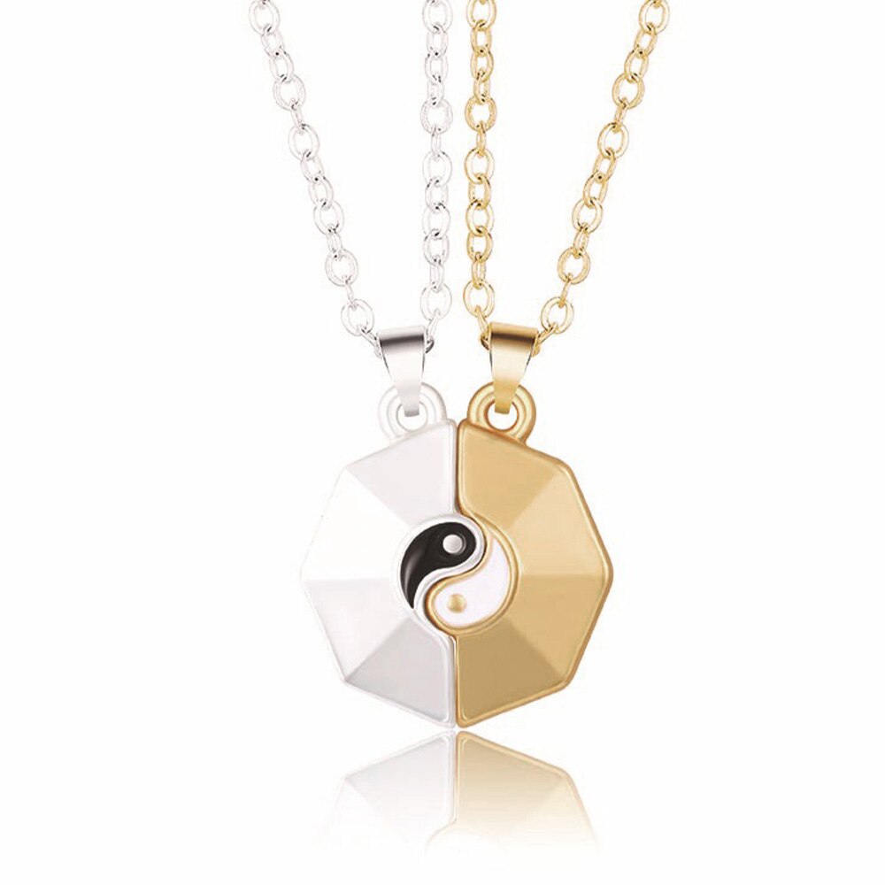 2 pieces 2 in 1 tai chi yin yang magnetic attraction necklace magnet couple friendship necklaces pendant valentine's day jewelry: A -03