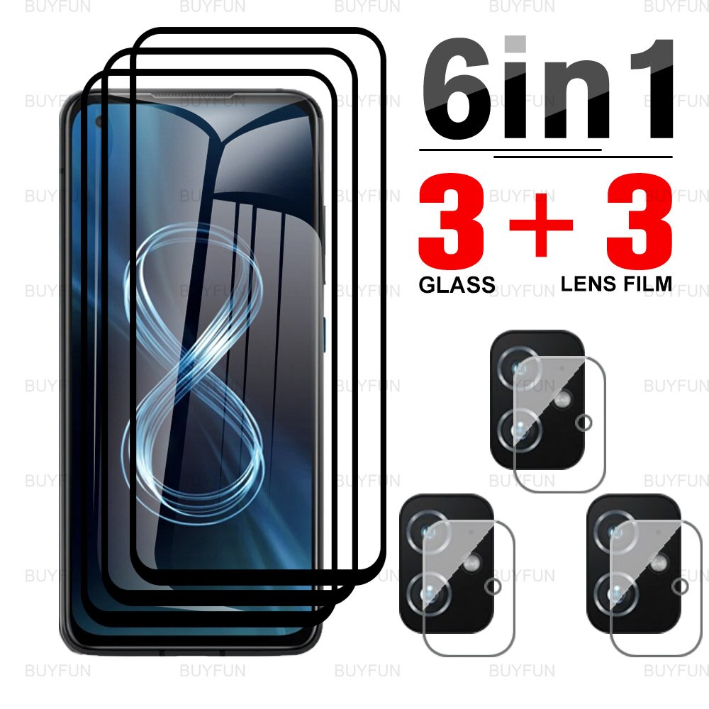 Vidrio Protector de pantalla para Asus Zenfone 8, vidrio Protector templado de 5,9 pulgadas para Asus zenfone 8 zs590ks, lente de cámara: 3PCS Black 3PCS Lens