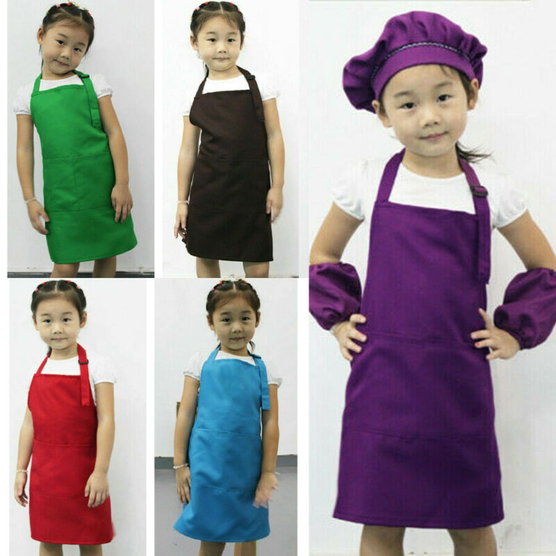 delantal infantil pintura infantil Pichi de bebé Color sólido cocina niño limpio Babero con bolsillos delantales 51cm x 49cm
