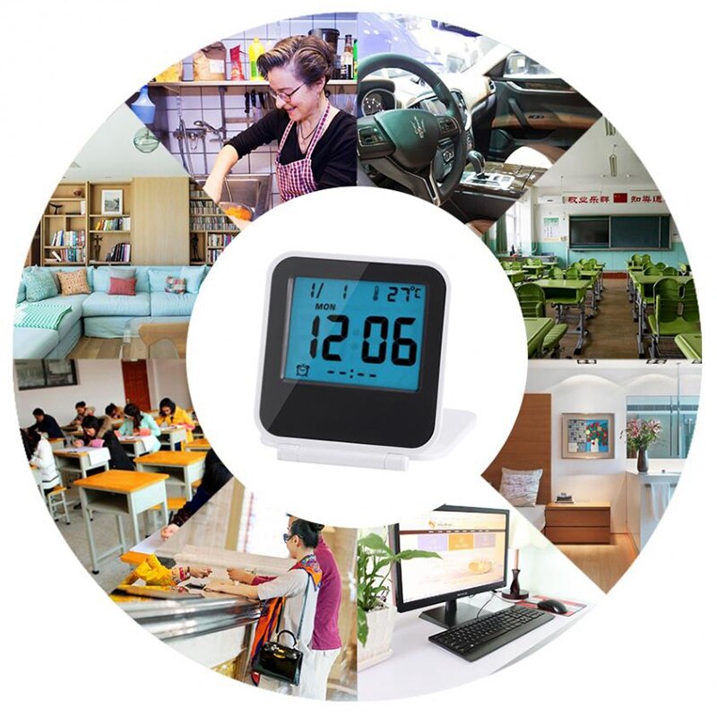 Alarm Clock Portable Foldable Tabletop Travel Digital Alarm Clock With Temperature Calendar Date Week Kitchen Alarm Clock