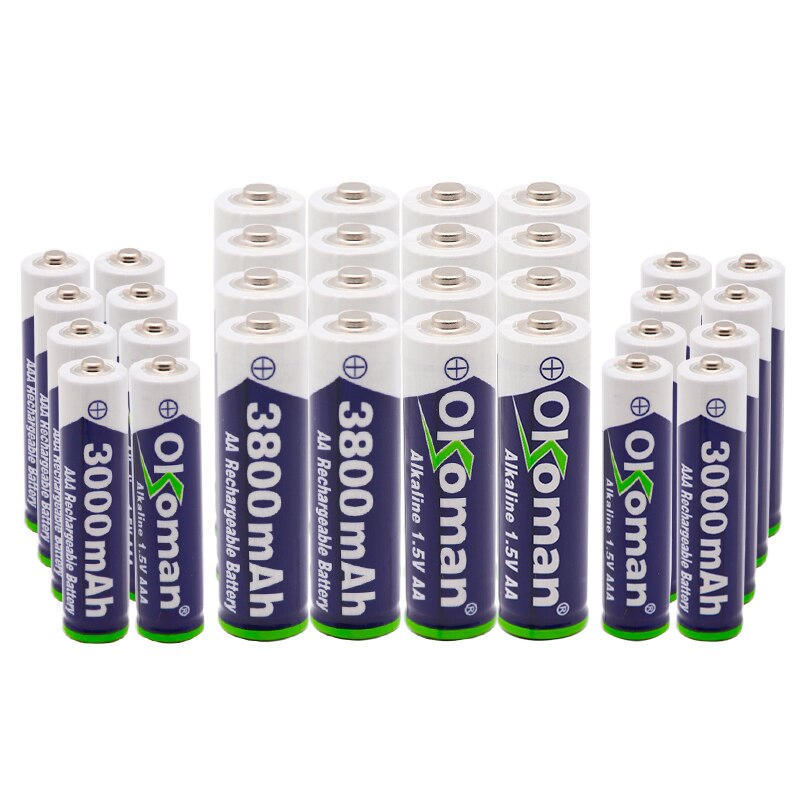Okoman 1,5 V AAA 3000mAh alkalisch akku + 3800 mAh AA alkalisch batterie für LED licht spielzeug uhr MP3 Spieler