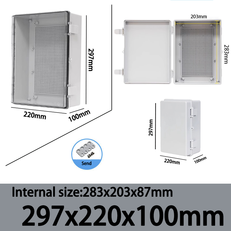 Caja de sellado electrónico impermeable para exteriores, carcasas ABS de distribución de cubierta gris/transparente IP66 con hebilla, caja de conexiones de plástico
