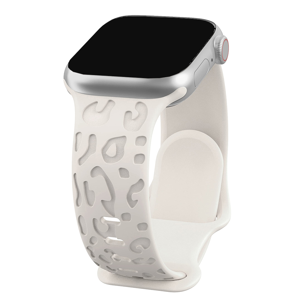Bracelet en silicone léopard gravé pour Apple Watch Band, 44mm, 40mm, 45mm, 49mm, 41mm, 38mm, 42mm, iWatch Series 7 SE, 3, 6, 8 Ultra: Blue White / 20mm