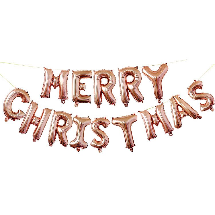 Merry Christmas balloon red green letters decoration balloon bar mall Merry Christmas aluminum film balloon package: Rose gold