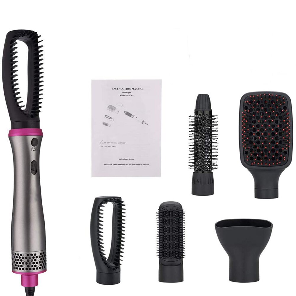 5 In 1 Air Brush Hair Dryer & Volumizer Styler Negative Ionic Electric Hair Dryer & Curler With Detachable Brush Heads: UK Plug