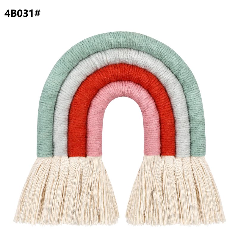 4 lager macrame regnbåge väggdekor för sovrum barnkammare baby barn rum färgglada gobeläng rep vävd tofs vägghängande leksaker: 31