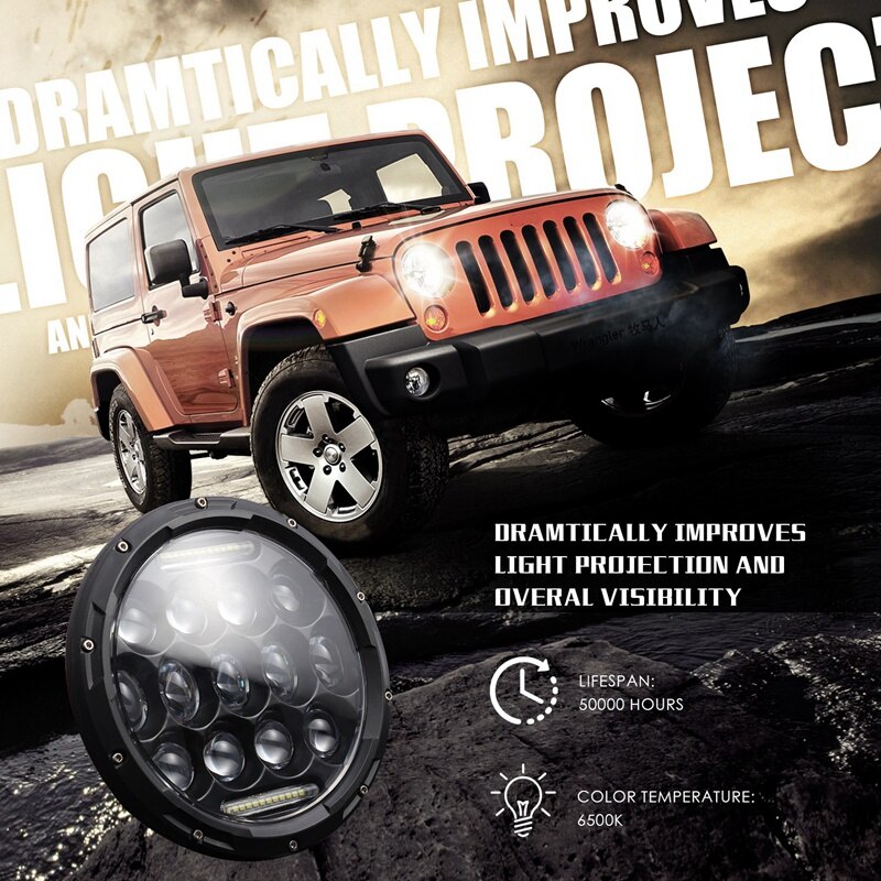 7 Inch Ronde Led Koplampen Lamp Met Drl Voor Je Ep Wrangler Jk Jku Tj Cj Lj