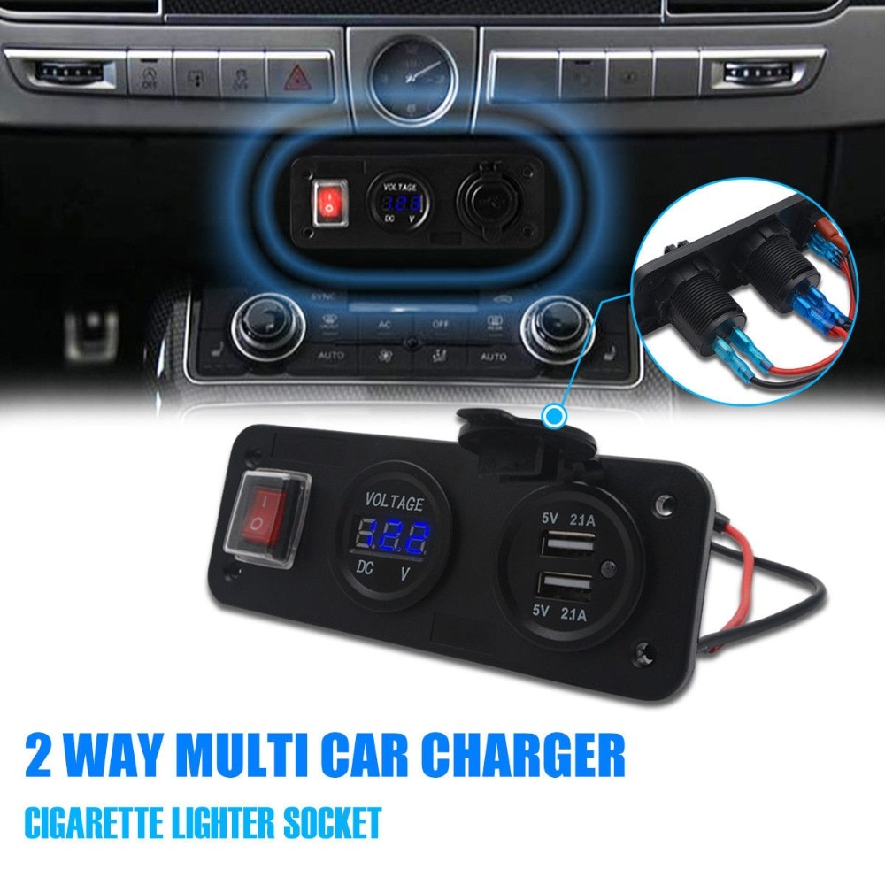 12v usb-aansluiting voltmeter meter met auto sigarettenaansteker dubbele usb-aansluiting paneel basis voor auto vrachtwagen boot