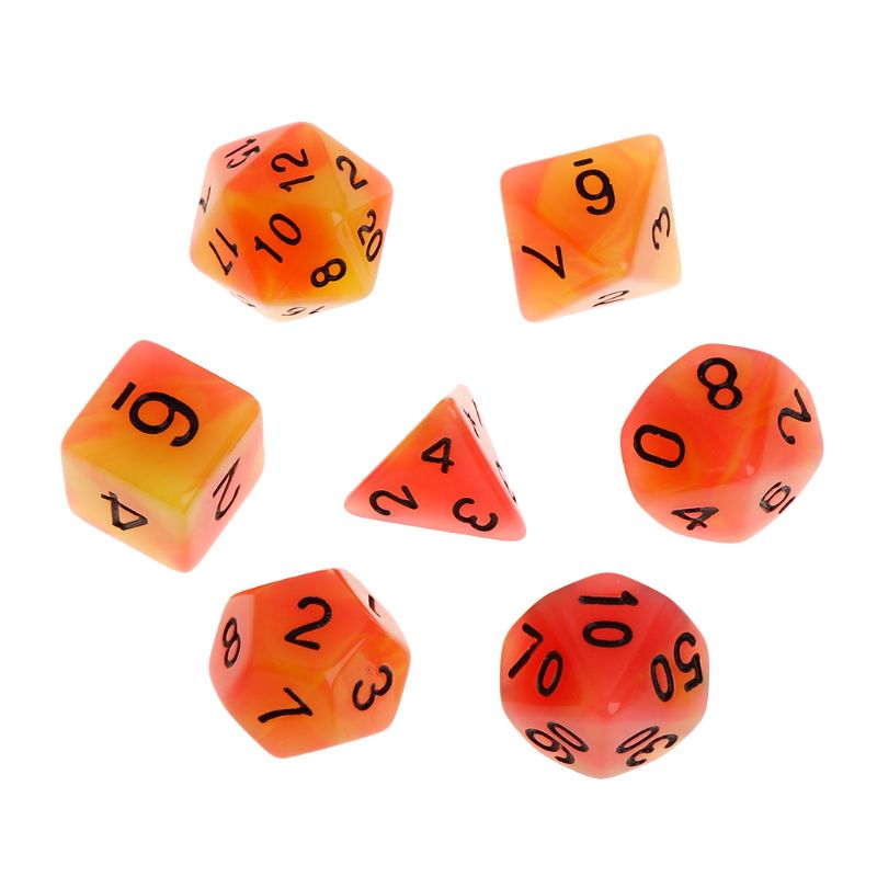 2022 7Pcs/set Luminous Polyhedral Sided Dice D4 D6 D8 D10 D12 D20 Set For D&amp;D RPG Poly Game: Red and Yellow