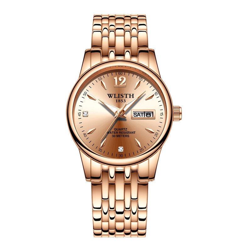 Wlisth Paar Horloge Eenvoudige Kleine Verse Casual Quartz Vrouwelijke Horloge Lichtgevende Mannen Horloge Waterdicht Trend Vrouwen Horloge: Women Rose Gold