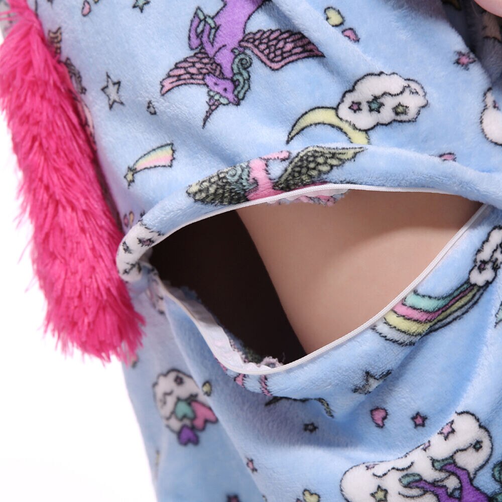 Botón azul unicornio Pegasus disfraz de pijama mono con capucha niños mono niños Kigurumi de las mujeres ropa de dormir Pijamas