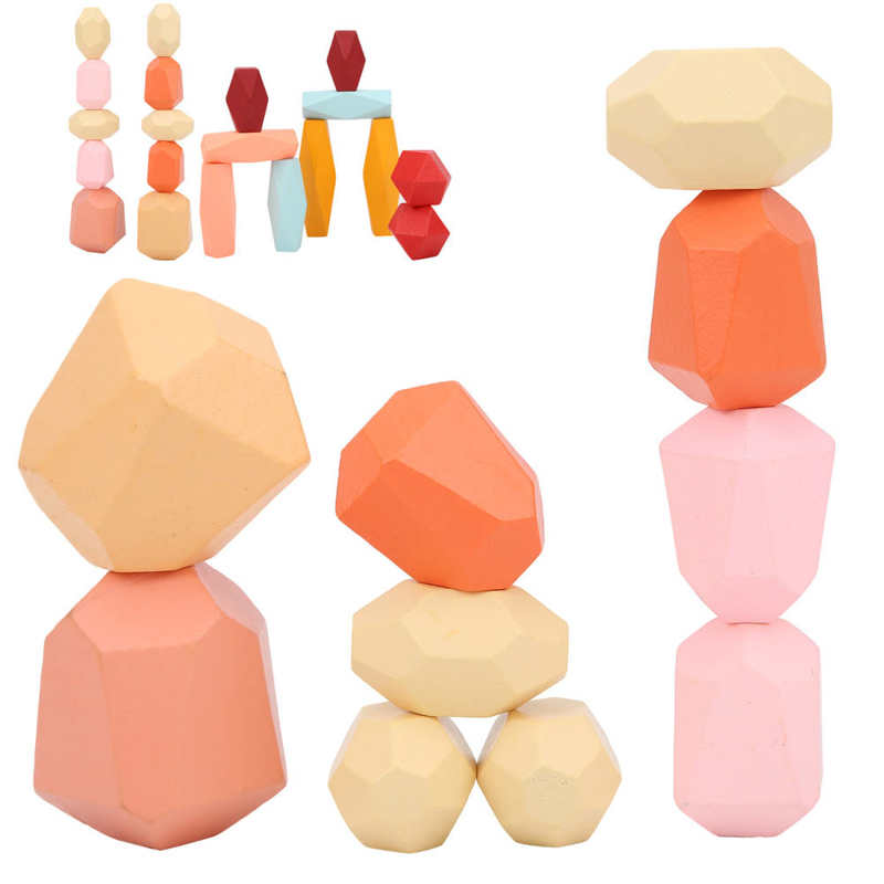 Wood Balancing Stacked Stones Colored Gems Wooden Stones Building Block Toys