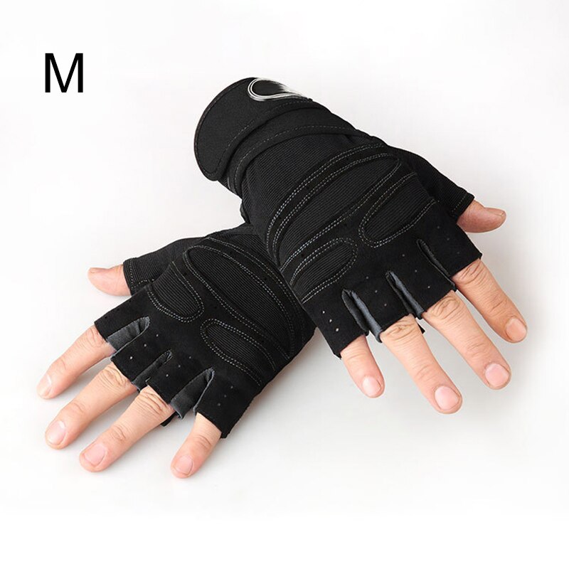 Guantes de medio dedo ligeros y transpirables, para levantamiento de pesas, entrenamientos deportivos de construcción corporal, accesorios deportivos para ejercicio, guantes de entrenamiento: Black / L