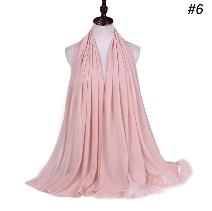 Feather Chiffon Scarf Hijab Plain Bubble Chiffon Scarf Women Popular Scarves Shawl Muslim Turban 72x175cm: COLOR 6