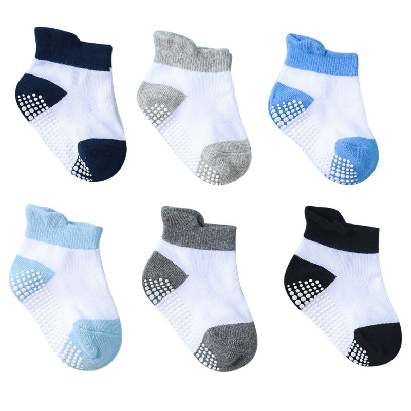 Peuter Katoenen Sokjes Baby Meisjes Jongens Lente-Herfst Vloer Sokken Antislip Zuigeling Kids Sokken Voor 0-5Y 6 Paren/partij: C / M