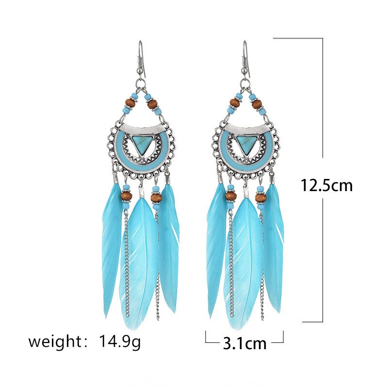 Pendientes colgantes de plumas bohemios para mujer, aretes largos de cuentas con borlas, joyería para , banquete,