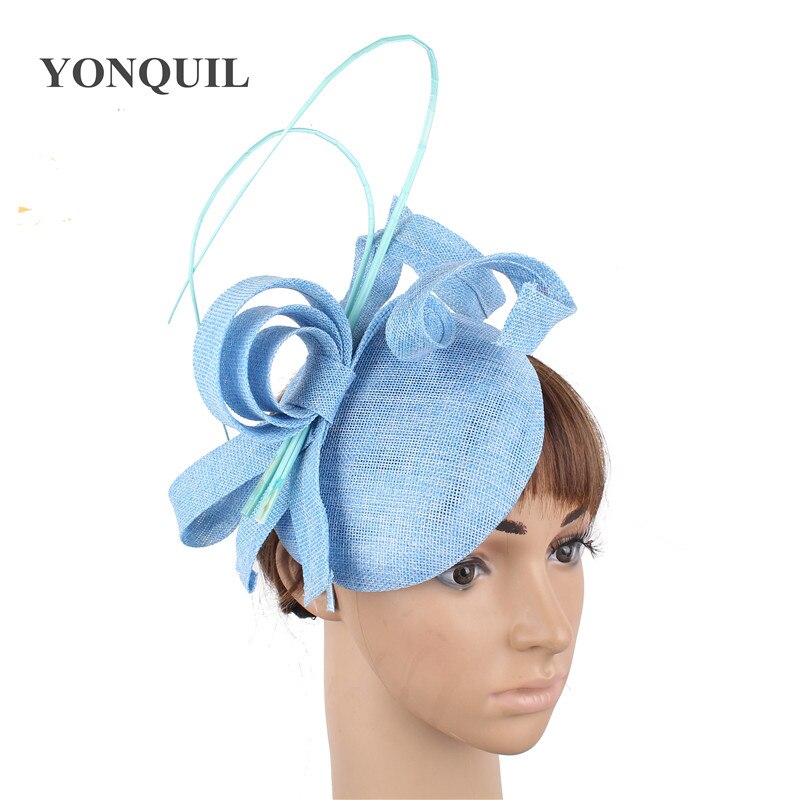Geel Sinamay Partij Bruid Hoed Bruiloft Vrouwen Tovenaar Hoops Accessoires Mode Dames Gelegenheid Chapeau Cap Bridal Hoeden: light blue