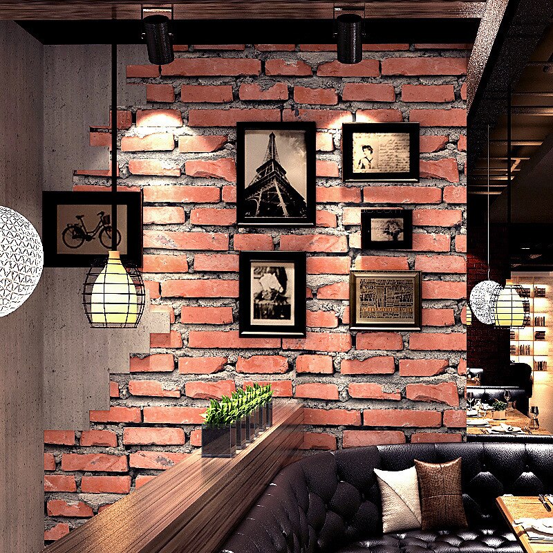 Vintage Huai Old 3D Simulation Brick Pattern Red Brick Brick Wallpaper Cafe Bar Restaurant Red Brick Wallpaper