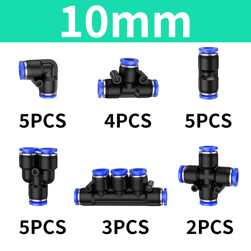 Boxset Lucht Rechte pneumatische fittingen PU PE PV PY PK PZA Slangleidingen Push-in snelkoppelingsconnector 6 8 10 12 mm koppelingen: Blauw