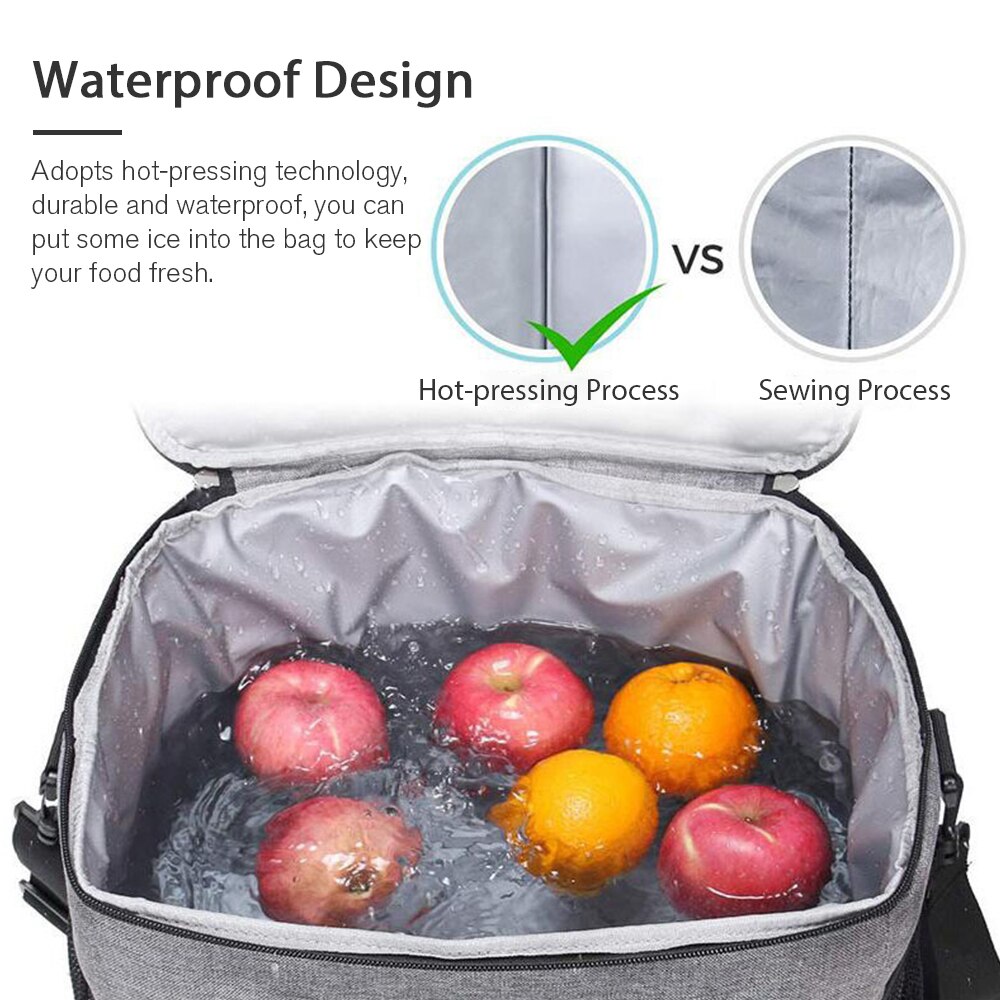 Portable Insulated Lunch Bag Reusable Lunch Box Container 15L Capacity with Top Carry Handle Shoulder Strap for Kids Boys Girls