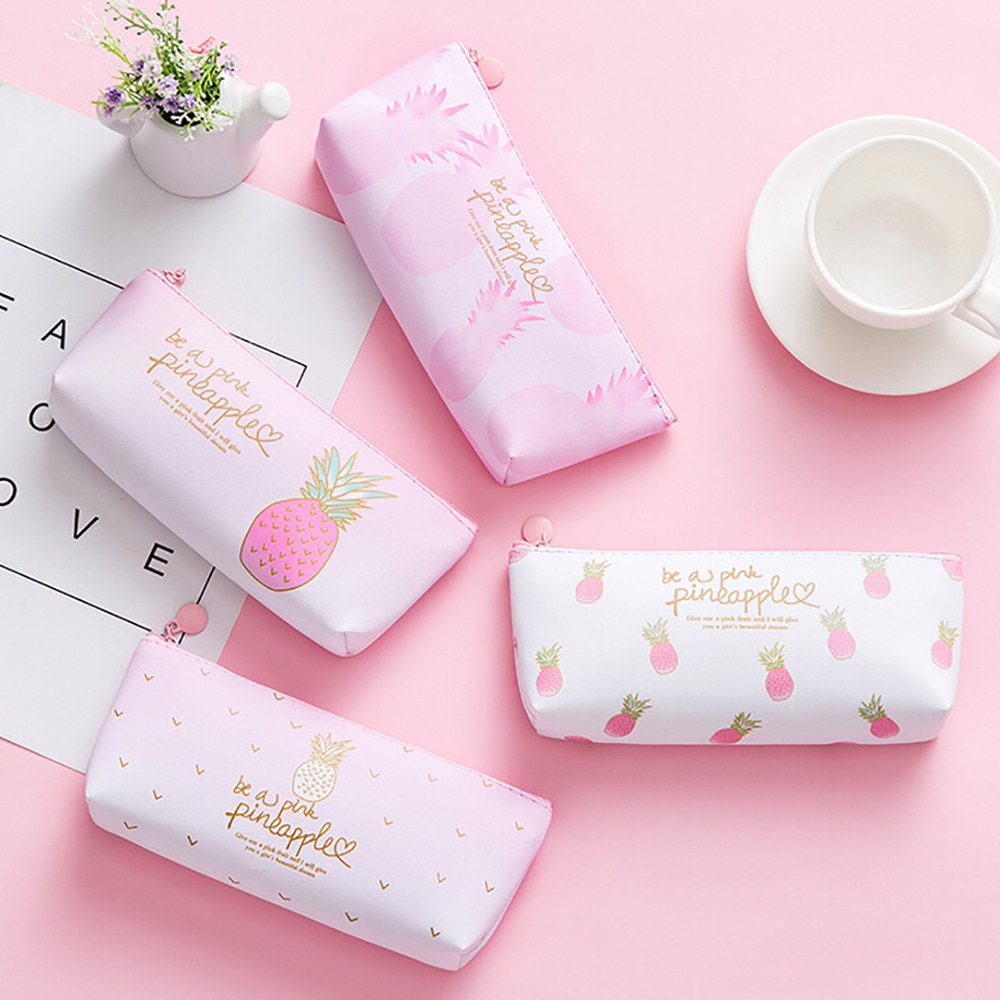 Roze Ananas Etui Make-Up Cosmetische Bag Pouch Desktop Pennen Potloden Opslag Houder Box