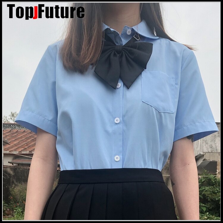 JK uniformen weibliche studenten sommer arbeit kleidung Scharf kragen runde hals arbeit kleidung BLUSE Shirt BLAU lange kurzarm Shirt