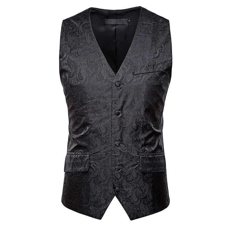 autumn men casual slim fit suit vest Flower leaf embroidery pattern vest Double pocket Single-breasted suit vest Tops