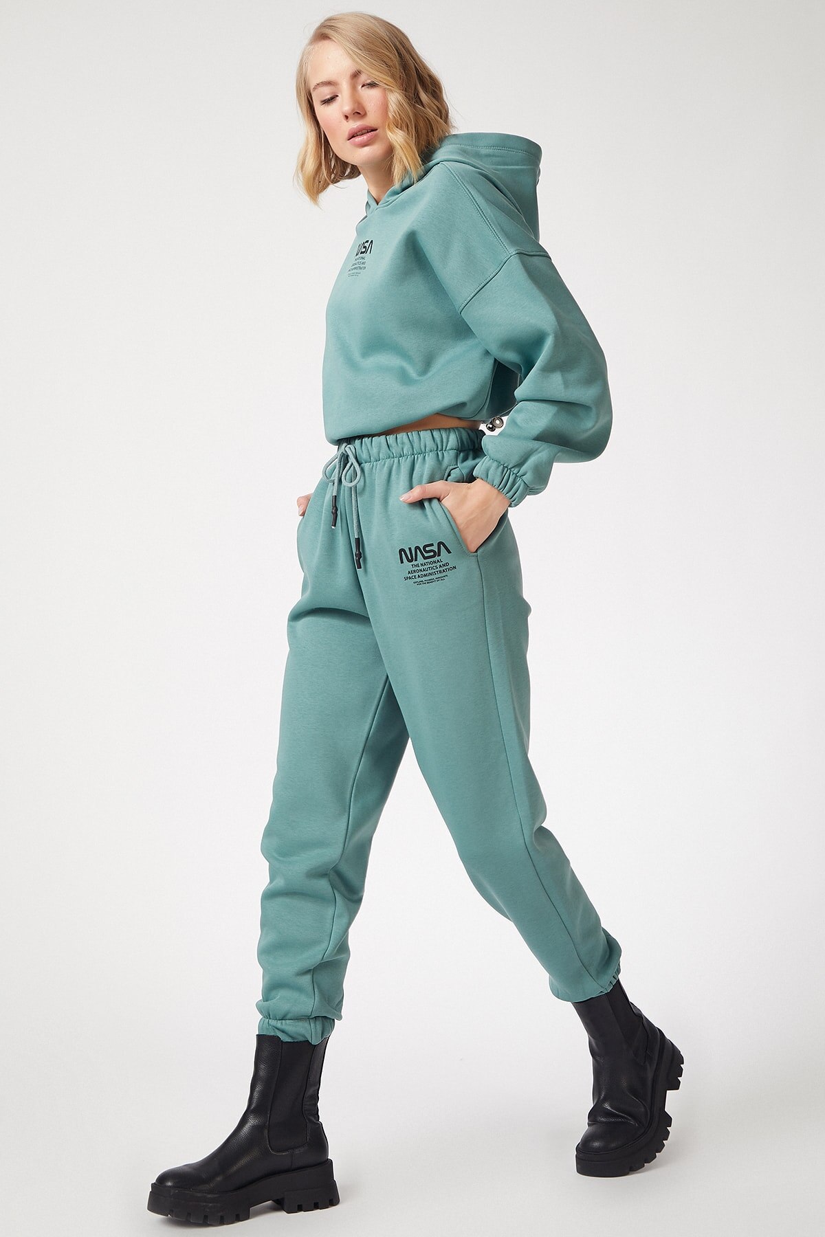 Ensemble de survêtement vert imprimé polarisé pour femmes, vêtements féminins, haut bas, survêtement pratique et confortable, DD00730