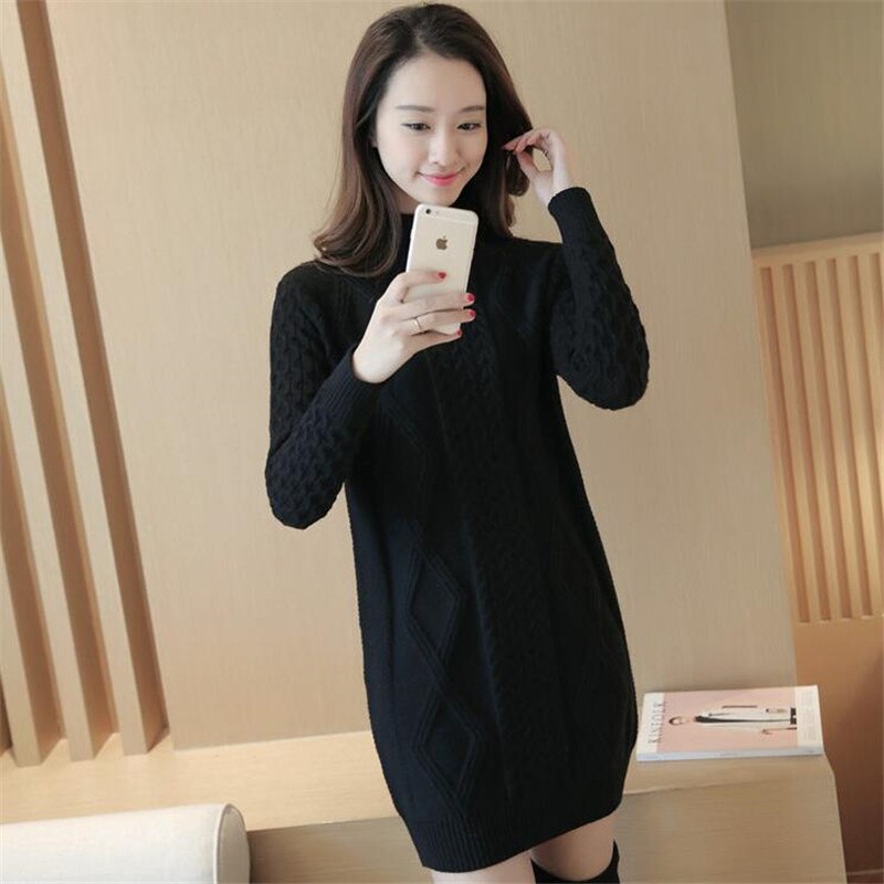 Autumn Winter Sweater Dress Thick Turtleneck Knitted Dresses Warm Bodycon Mini Vestidos Pure Women Elastic Knitwears Women