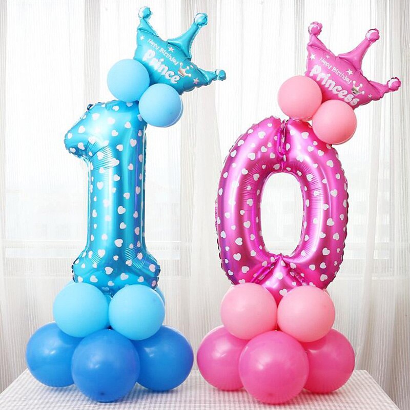 17 Stks/set 32 Inch Regenboog Nummer Folie Ballonnen Crown Digitale Helium Ballon Bruiloft Decoratie Verjaardag Feestartikelen