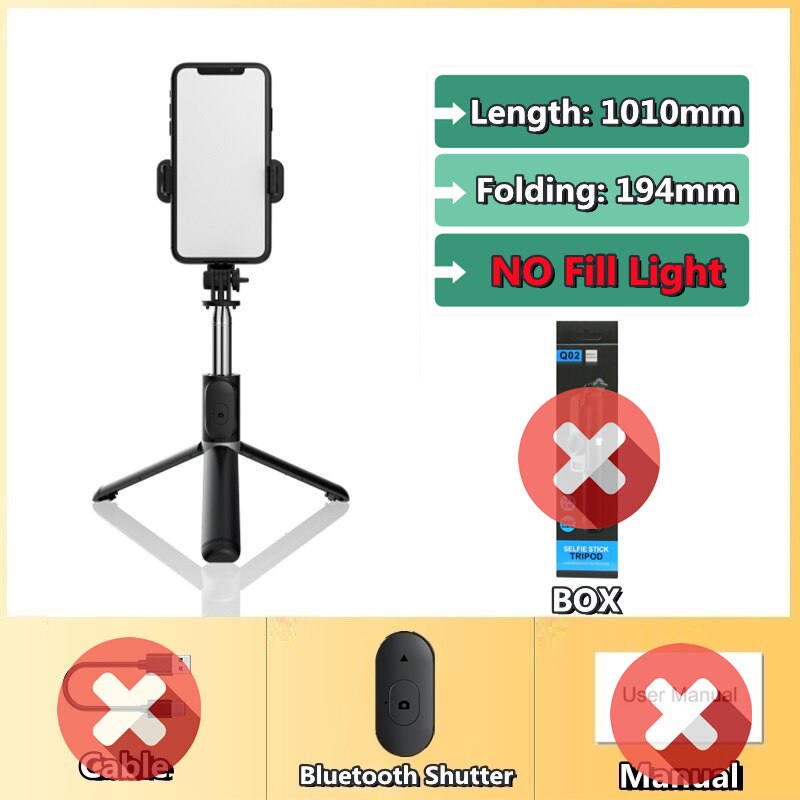 FANGTUOSI Wireless selfie stick tripod Bluetooth Foldable Monopod With Led light remote shutter For iphone: No Light NO BOX