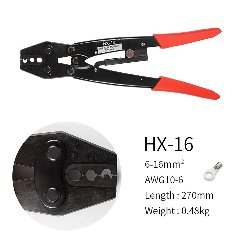 Hs-16 Crimping Pliers Cable Lug Crimper Tool Bare Terminal Wire Plier Cutter 1.25-16 Square Millimeter Cutters Cutting Hand Tool: HX-16